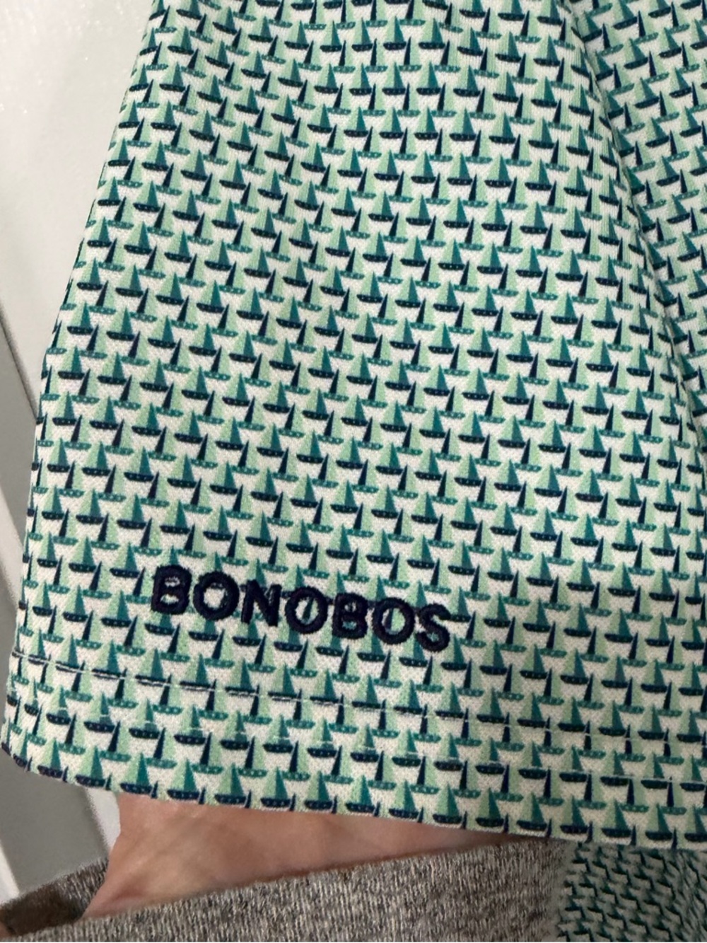 Bonobos Mini Sail Boats Mint Patterned Polo with Navy Collar - Picture 4 of 5